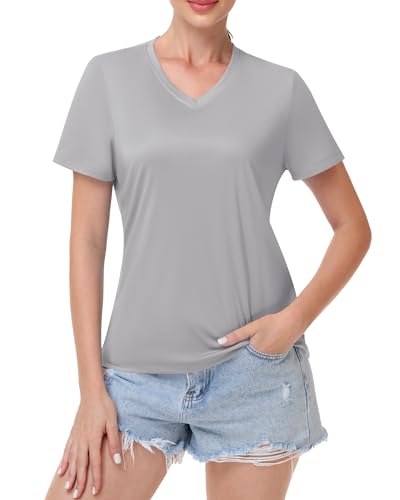 Image of Runhit Womens Workout Tops Short Sleeve UPF 50+ Athletic Sun Shirts Quick Dry V Neck T-Shirt Moisture Wicking Gym Hiking Tee