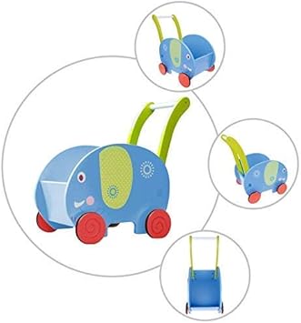 Amazon Labebe 子供ウォーカー プッシュ プル手押し車おもちゃ ワゴントイ 手押し車 ドールワゴン 静音 おもちゃ手押し車 ベビーカー ベビーウオーカー ハンドル付 木製 知育玩具 おしゃれ カタカタ 歩行器 ブルー象 誕生日 出産祝い 1 3歳 手押し車 プルトイ