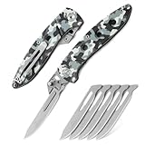 VR VIRENKNIFE Folding Scalpel Knife, Pocket Knife for Men,EDC Utility Knife with 6pcs #60 Replaceable Blades,Sharp Skinning Knives for Hunting, Fishing, Deer & Survival(Camo)