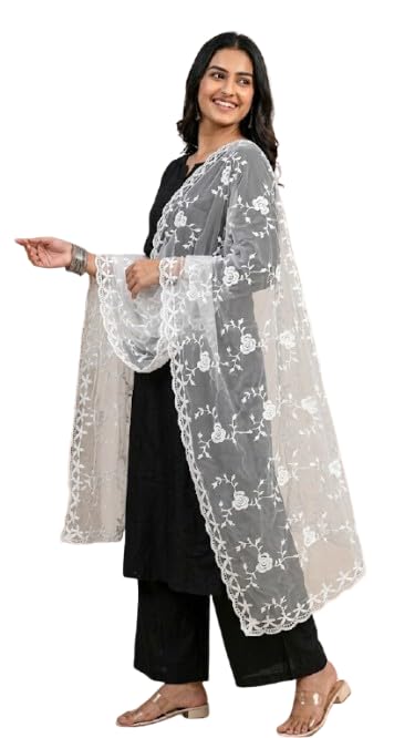 Net Embroidered White Dyeable Dupatta | 2.30 metre-picture-48