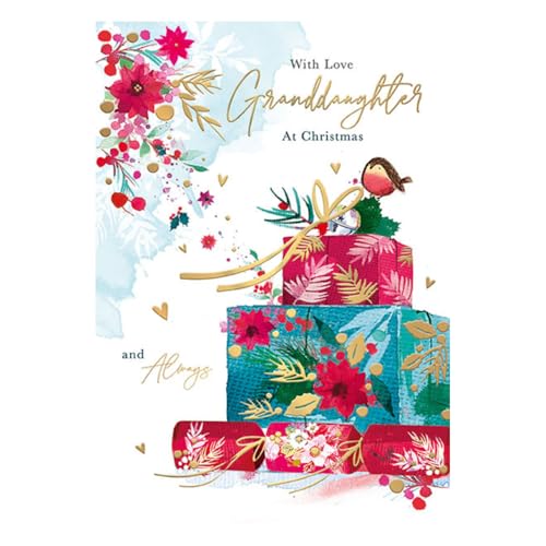 Words 'n' Wishes Granddaughter Stack Of Presents Christmas Card, Multi Coloured, 22 x 15.8 cms