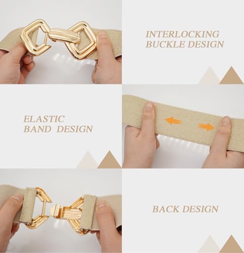 Initlove Women Wide Stretchy Waistband Gold Buckle Elastic Waist Belt for Dresses4