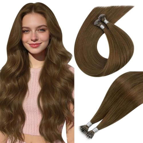 Image of Easyouth Nano Extensions Human Hair, 18 Inch 50G 50S, Medium Brown, Seamless Invisible Nano Ring Hair Extension, Lightweight, Suitable for Fine or Thin Hair