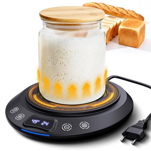 MQFORU Sauerteigstarterwärmer, Wärmeplatte Präzise 1°C Thermostatsteuerung (21-49°C) Sauerteig-Heizmatte, Wärmer für Sauerteigstarter, 0-24h Timer, Auto On/Off, Speicherfunktion (Schwarz)