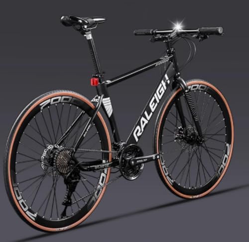 WGMエアロロードバイク 700C×40C ロードバイク 高炭素鋼フレーム 自転車 内部配線 ディスクブレーキ 24/27/30段変速 街乗り 通勤 通学 (ストレートハンドルバー/24スピード,オブシディアンブラック)