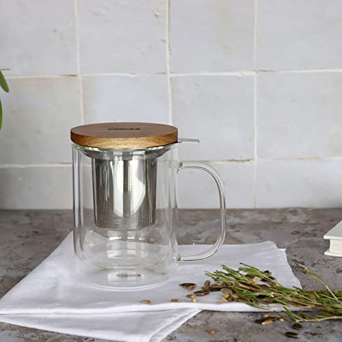 OGO LIVING - tisanière gustave 350ml - 7912004 - Idéal pour le thé, la tisane, les infusions et le rooibos - mug à thé en verre et couvercle en bois d'acacia – vue 3