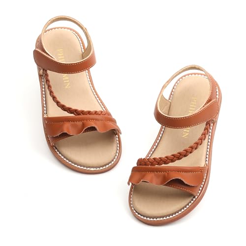 Image of PHIRAMIN Toddler Girl Sandals - Flower Girl Dress Shoes Open Toe Little Kid Flats