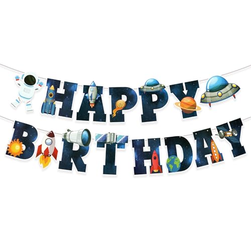 Image of Rozi Decoration Space Theme Birthday Banner for Kids, Girls, Boys - Happy Birthday Decor Pack of 1, Multicolor