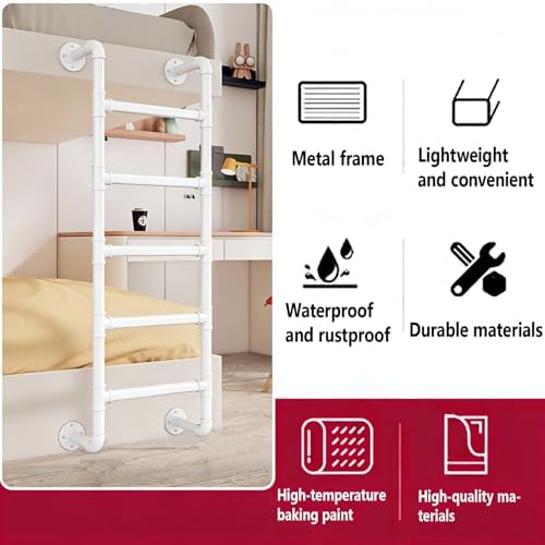 Heavy-Duty 5-Rung White Wall-Mounted Ladder, 330lbs Load Capacity, Ideal for Home, Loft Bunk Bed, RV Attic & Basement Window Well Egress, 67in/170cm Design