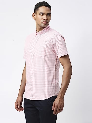 Image of Thomas Scott Men's Checkered Regular Fit 100% Cotton Casual Shirt with Button Down Collar and Half Sleeve