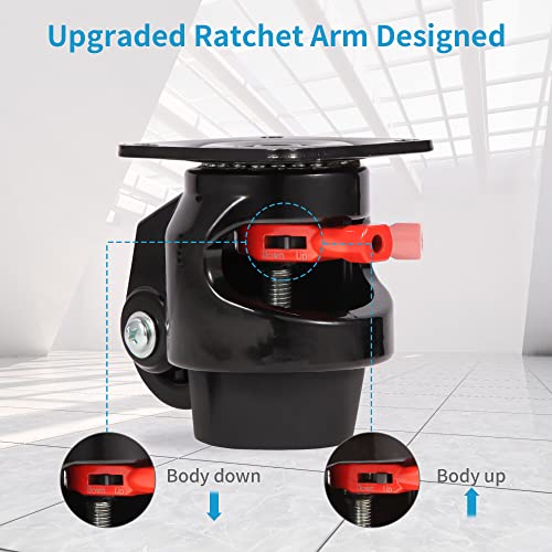 Nefish Leveling Casters Set Of 4 Heavy Duty 80F, Retractable Caster Wheel For Workbench, Ratchet Arm Design 3300 Lbs Capacity, 360 Degree Swivel Castor With Rubber Foot For Furniture, Equipment #TOP1