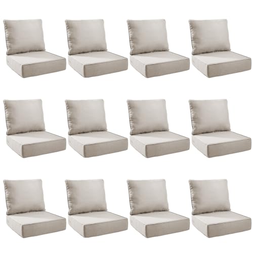 Image of Outdoor Cushion Set for Patio Furniture, UV Resistant, Water Resistant - 6 Inch Thick Foam Garden Cushions- 24x24 Inch Patio Seat Covers for Chair /Sofa /Couch | Beige | 12-Pack |