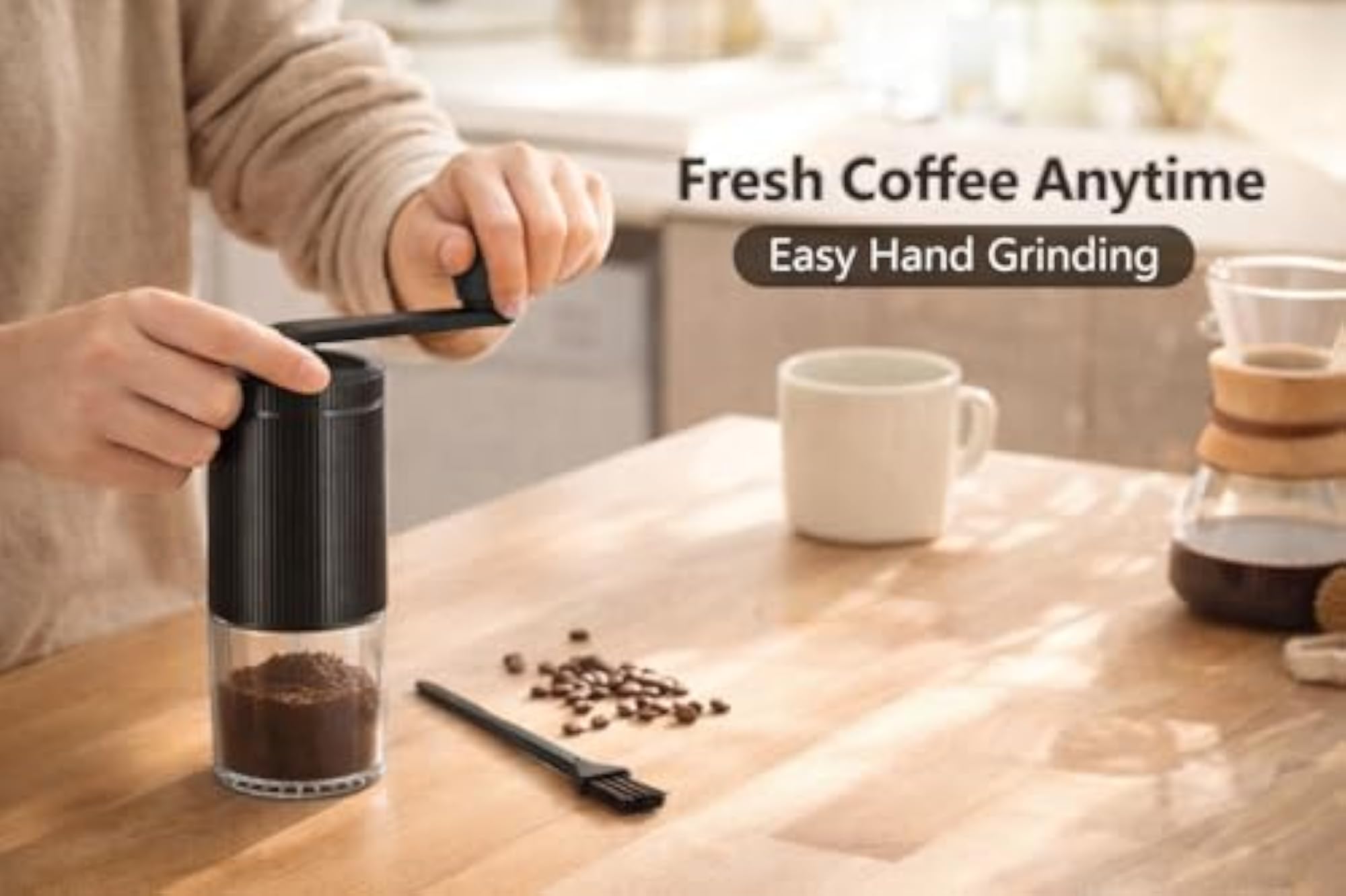 Portable Manual Coffee Bean Grinder with Glass Jar
