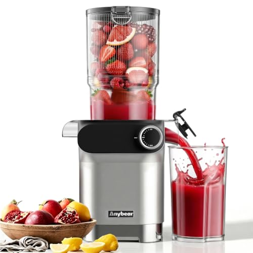 Image of Anybear Cold Press Juicer 200W Masticating Slow Juicer 4.3 inch Large Feed Chute Fit Whole Fruits Vegetables | Upgraded Auger | Tritan Material | BPA Free | Juice Recipes (Silver Gray)