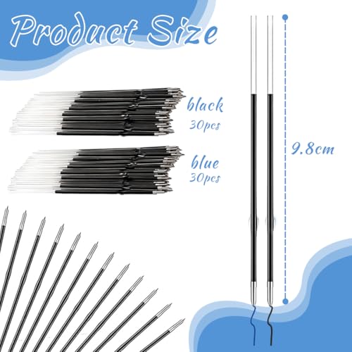 HABNI 60 Stück Kugelschreiberminen mit 1 Stück Stift, Blau&Schwarz Kugelschreiber Ersatzminen,Einziehbare Stift Nachfüllungen 1,0mm Strichstärke, 98mm Länge(30 Blau+30 Schwarz)