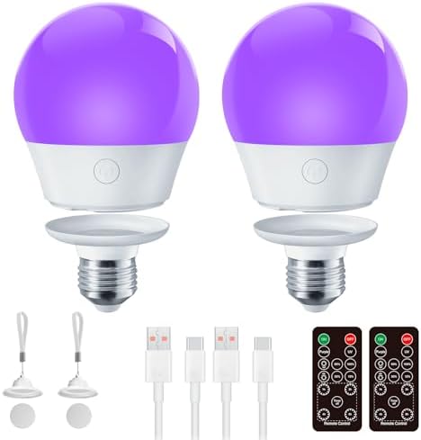 Brightown E26 Rechargeable UV Light Bulbs with Remote and Timer, 120V ...