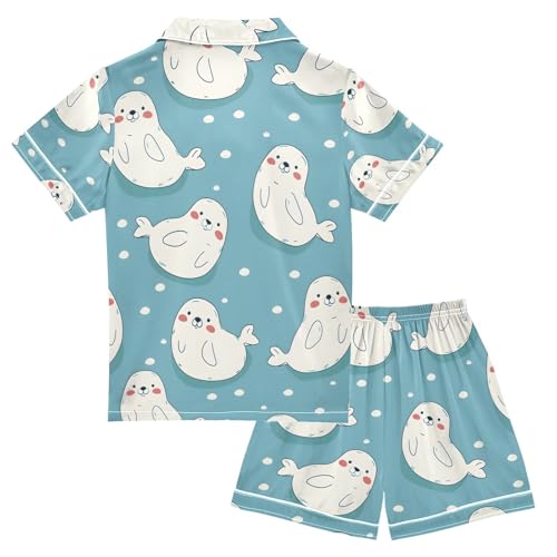 ALAZA Cute Seal Pajamas Satin Pajama Set Short Sleeve Button Down Sleepwear2