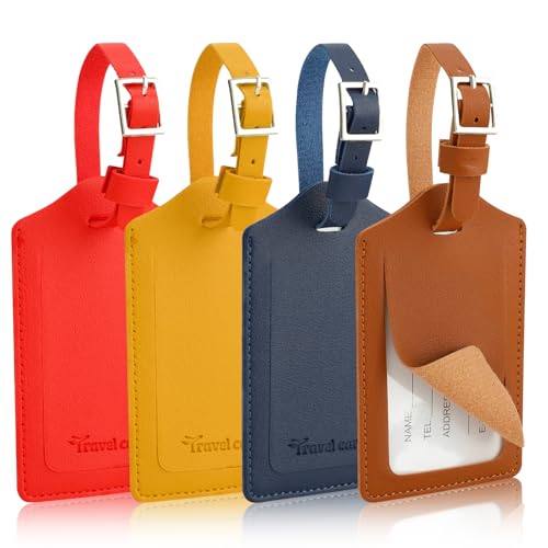 AiQInu 4 Piezas Identificador de Maletas, Etiqueta Maleta Viaje Cuero de PU, Identificador Maletas Viaje con Etiqueta de Nombre, Luggage Tag para Evitar Pérdida de Bolsas y Maletas