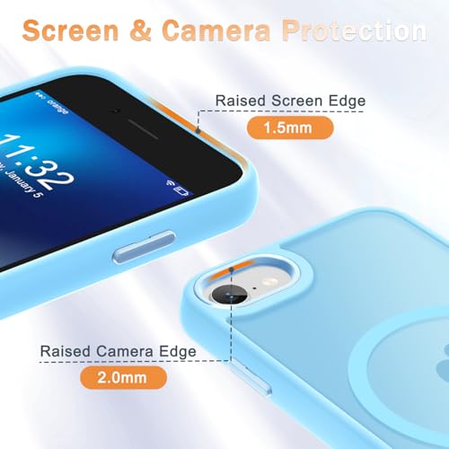 Image of for iPhone SE Case 2022(3rd) /2020(2nd), iPhone 8 /7 Case, Light Blue | Fit for Magsafe, Screen Protector Included, Matte Magnetic Slim Phone Cover, Shockproof Protection Translucent Frosted Back
