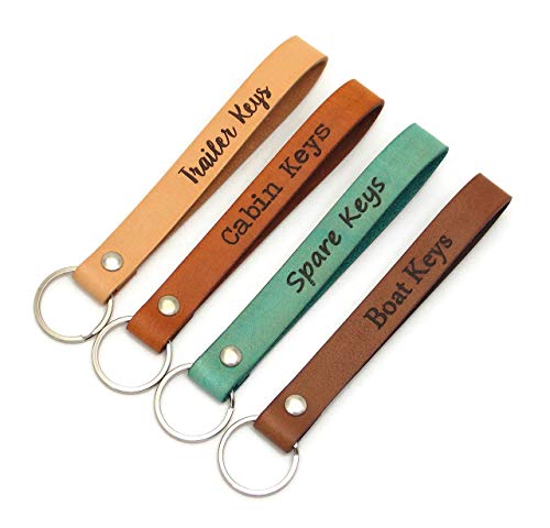 Handmade@ The Lotus Shop Custom Leather Keychain 1/2 inch x 5 inches, Boat, Cabin, Trailer or Spare Keychains for Organizing