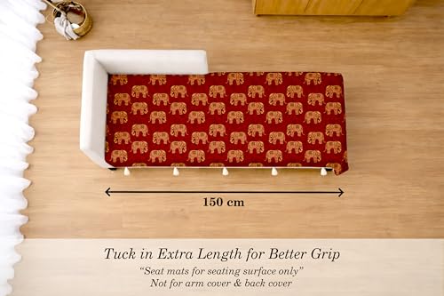 Image of Cloth Fusion Quilted Sofa Cover Seat Mat 2 Seater Chaise, Elephant Block | Reversible Jaipuri Print, 150 cm, Seat Cover Only, Decorative Tassel Edging With A Spare, Easy Tuck-In Hold, Not Anti-Slip