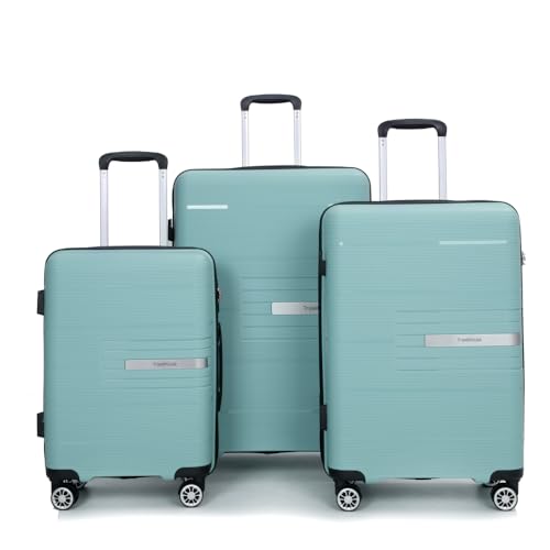 3-Piece Set (20“/24”/28“) Lightweight Durable Hardshell Suitcases Sets, Ideal for the Whole Family, With TSA Lock, Double Spinner Wheels, Perfect for Family Vacations and Trips (Light Green)