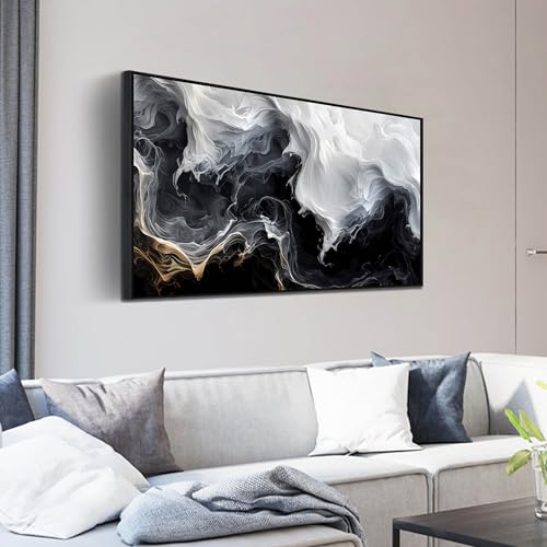 Image of AOZEMI Smoke Abstract Wall Art Landscape Pictures for Bedroom | Wall Art Framed Home Decorations Foggy Wall Decor Wall Paintings for Office Print 48 inchL x 24 inchW