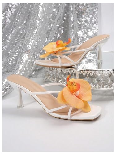 Image of MakeMeChic Women's Open Toe Floral Kitten Heels Flower Summer Beach Sandals