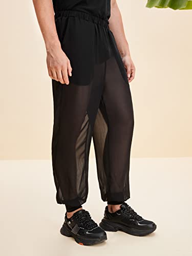 WDIRARA Men's See Through Mesh Loose Pants Sheer Joggers with Pocket Party Club Pants3