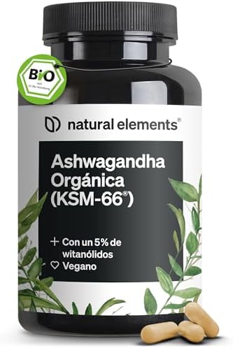 Ashwagandha KSM-66® ecológica - 600 mg de extracto de raíz de ashwagandha orgánica - Raíz del sueño de la India - 180 cápsulas - Probada en laboratorio, vegana y sin aditivos