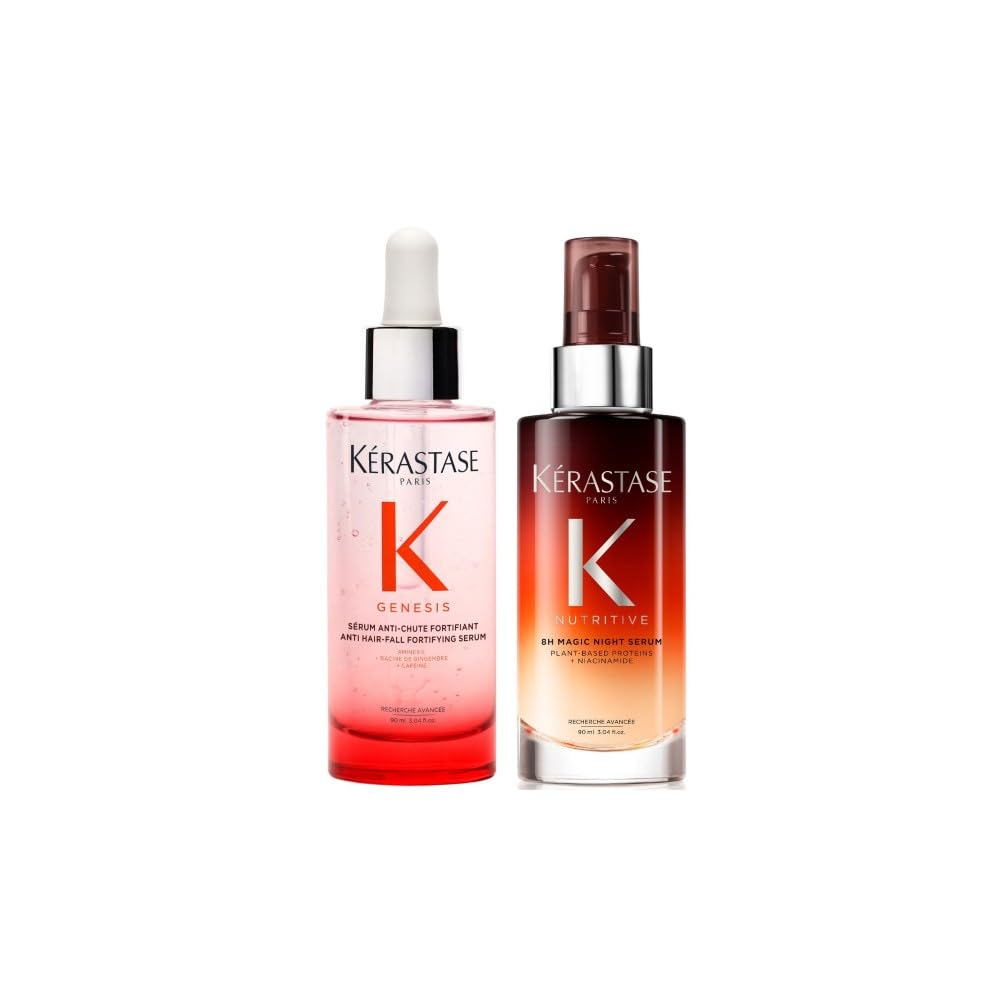 Kérastase, Kit Magic Duo: Siero Fortificante Anti-Caduta + Siero Notturno Nutriente per Capelli Secchi, Per Tutti i Tipi di Capelli, Azione Fortificante e Nutritiva, Genesis + Nutritive, 90ml+90ml