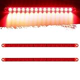 Partsam 2Pcs 12' 15 LED Red Led Trailer Truck Identification Light Bar Waterproof Sealed Thin Stop/Turn/Tail ID Marker Third 3rd Brake Light Strip bar for Trucks Trailers RV Surface Mount