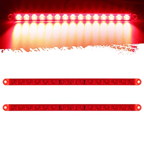 Image of Partsam 2Pcs 12 inch 15 LED Red Led Trailer Truck Identification Light Bar Waterproof Sealed Thin Stop /Turn /Tail ID Marker Third 3rd Brake Light Strip bar for Trucks Trailers RV Surface Mount