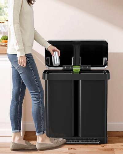 Bote de basura rectangular 60L acero inoxidable negro miniatura 7