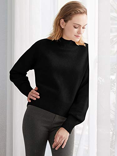 Woolicity Women's Mock Neck Sweaters Long Sleeve Oversized Turtleneck Knit Pullover Cozy Thick Soft Casual Tops Black
