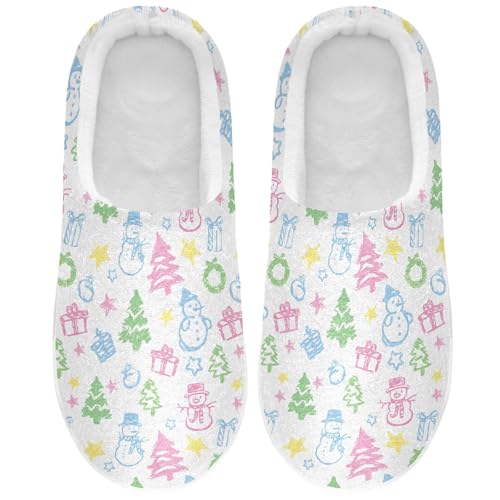 Fuzzy Memory Foam Slippers for Women/Men Snowman Tree Gift Star Pattern Fluffy Winter House Shoes Indoor and Outdoor2