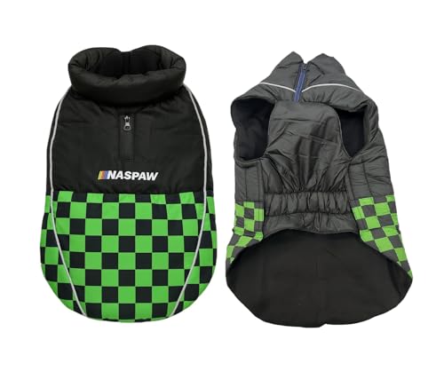 Image of The Pets Company Dog Winter Coat Jacket, Clothes, Windproof, Waterproof, Light Weight, Washable, Ultra Warm Thick Fleece Lined Dog Vest for Cold Weather Protection, (Green Check, X-Large - 28 Inch)