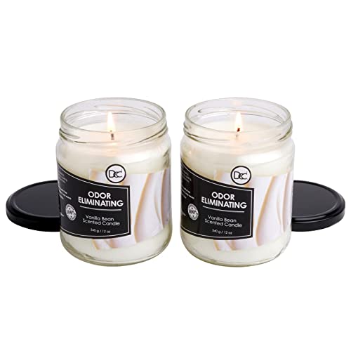 Vanilla Two Pack Odor Eliminating Highly Fragranced Candle - Eliminates 95% Of Pet, Smoke, Food, And Other Smells Quickly - Up To 80 Hour Burn Time - 12 Ounce Premium Soy Blend #TOP1