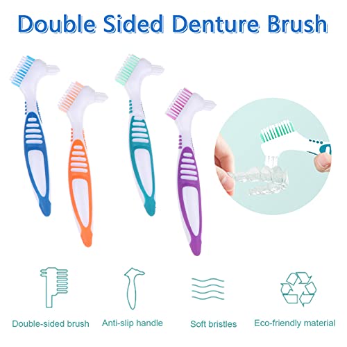 Denture Brush, 4 Pieces Small Toothbrush For Dentures, Multi-Layered Bristles Ergonomic Rubber Handle For False Teeth Cleaning #TOP2