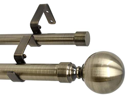 Urbanest Steel Ball Manhattan 1" 3/4" Double Drapery Curtain Window Rod Set - 48" To 84", Antique Brass #TOP25