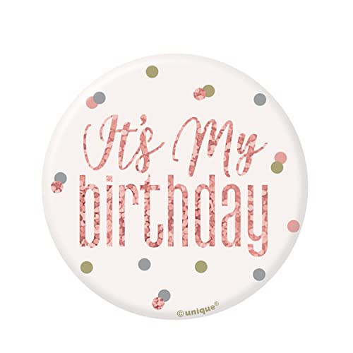 Glamorous Rose Gold Glitz Its My Birthday Badge (13cm) - Dazzling Celebration Accessory to Stand Out on Your Special Day - 1 Pc
