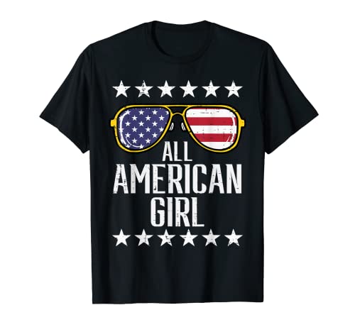 Familia de gafas de sol con la bandera estadounidense All Girl Memorial Day Camiseta