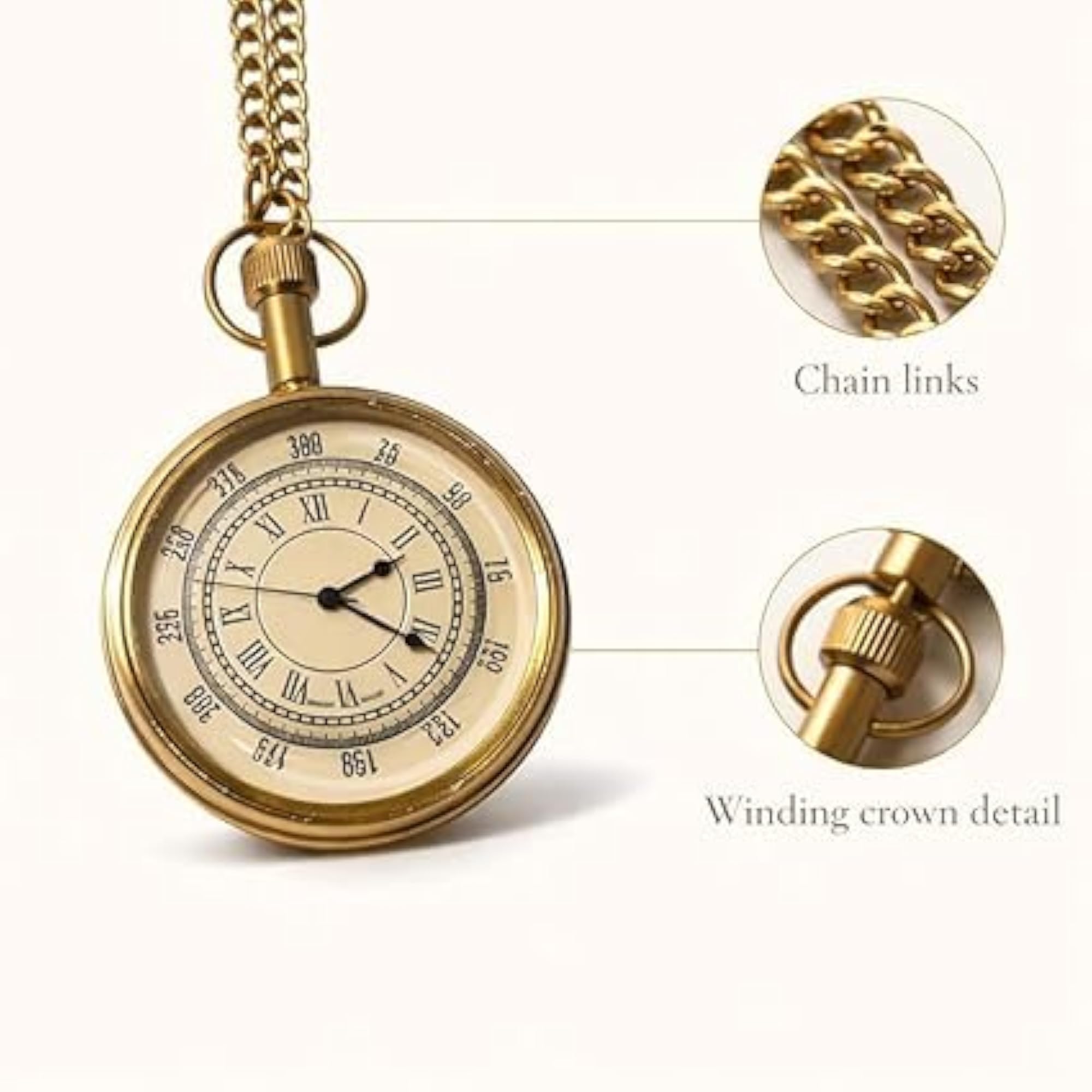 Antique Brass Pocket Watch Chain, Retro Roman Dial