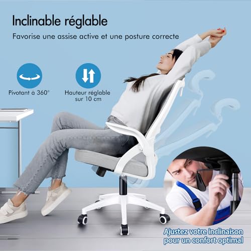 Siège ergonomique blanc ALFORDSON fauteuil haut de gamme pivotant - 8