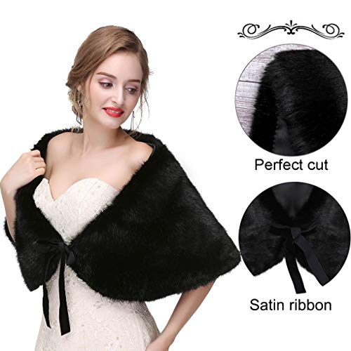 Olbye Women's Faux Fur Wraps Wedding Fur Shawls Sleeveless 1920 Faux Fur Stole for Women and Girls Fur Capelet Mink Shawl4