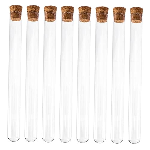 ASAKKURA 8個透明コルク栓付き実験用ガラス試験管 入り 滑らかな表面で清掃