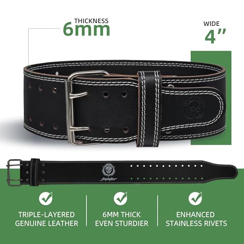 Weight lifting Belt (6mm Thick) - Genuine leather, offering back support. Double-pronged buckle, ideal for weightlifting, powerlifting, squats and deadlifts(White M) - Thumbnail 2