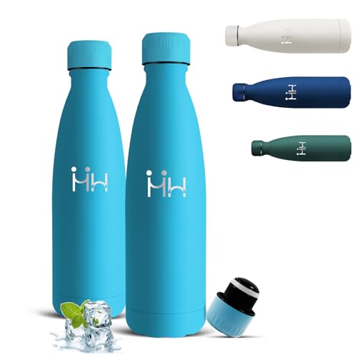 Borraccia Termica, Borraccia 500 ml, Senza BPA, Senza Perdite, Borracce Acciaio Inox, Mantiene Caldo per 12 Ore/Freddo 24 Ore, Borracce per Scuole, Viaggio, Palestra, Sport