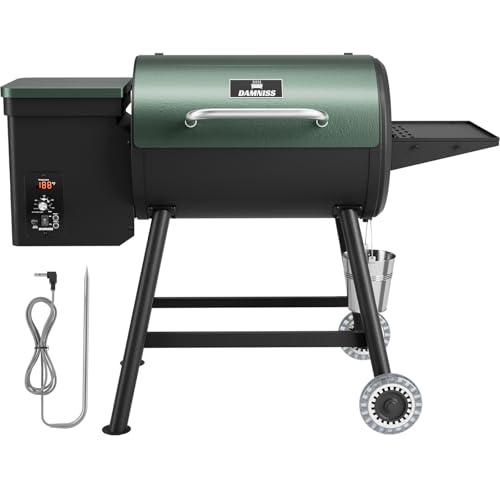 Elektrischer Pelletgrill, 456 SQ, Kochbereich, Pelletsmoker mit automatischer Zufuhr und PID-Regler, 260 °C, maximale Temperatur, 8-in-1-Grill mit Fleischsonde und Beistelltisch mit Haken