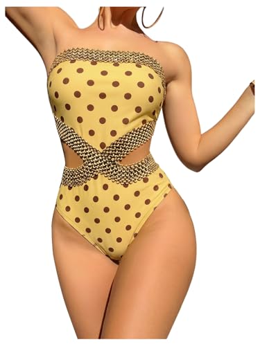Image of Milumia Women's Stitch Detail Strapless One Piece Swimsuit Cut Out Bandeau Bathing Suit
